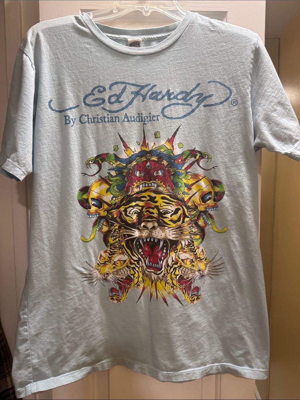 Ed Hardy Light Blue Short-Sleeve Graphic Tiger & Skull Tee